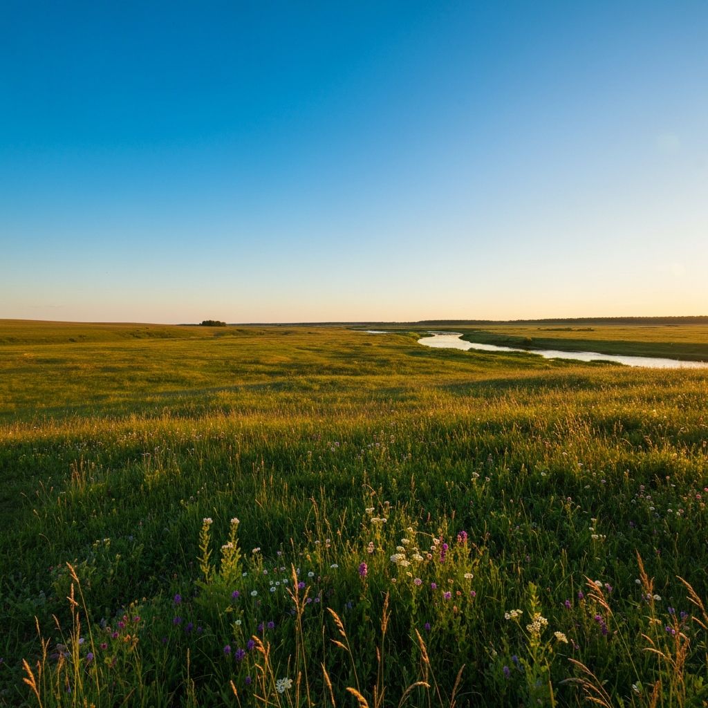Paysage naturel serein avec ciel dégagé évoquant la sérénité et la détente